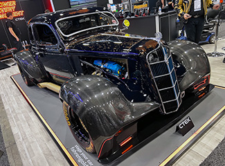 Roadster with carbon fiber components at trade show